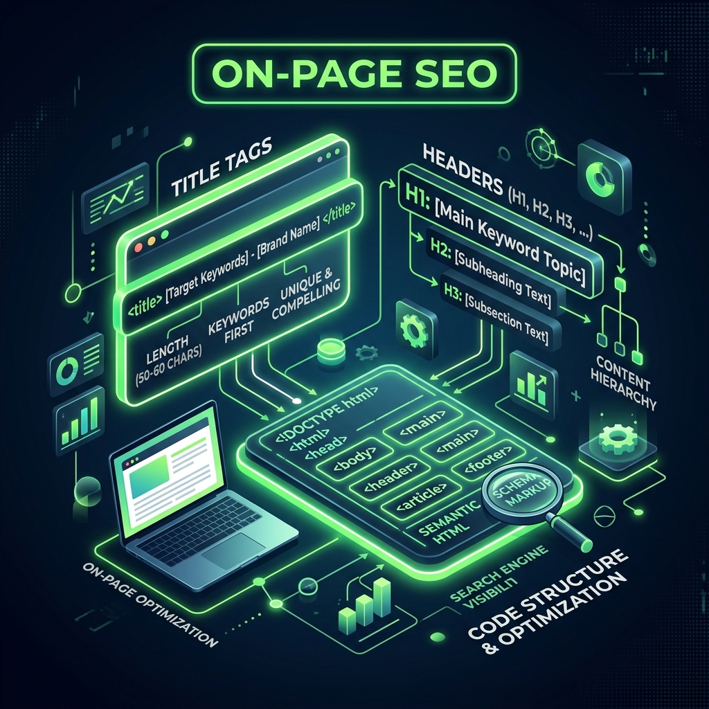 on-page SEO, он-пейдж SEO, оптимізація сторінок, title, meta description, H1, внутреннее-линкование, alt теги, SEO контент, чеклист SEO On-Page SEO: Complete Guide 2026 — How to Optimize Every Page