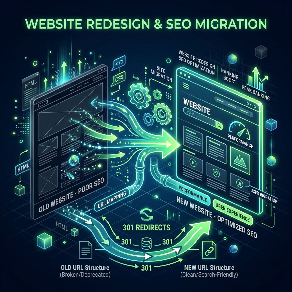 indexación después del rediseño, rediseño del sitio seo, redirecciones 301 rediseño, reindexación después del rediseño, seo después del rediseño Indexación del Sitio Después del Rediseño: Cómo No Perder Tráfico